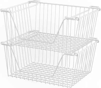 Slideep 14'' Large Stackable Storage Baskets Cabinet Organizer Sturdy Metal by WelcometotheSlideep