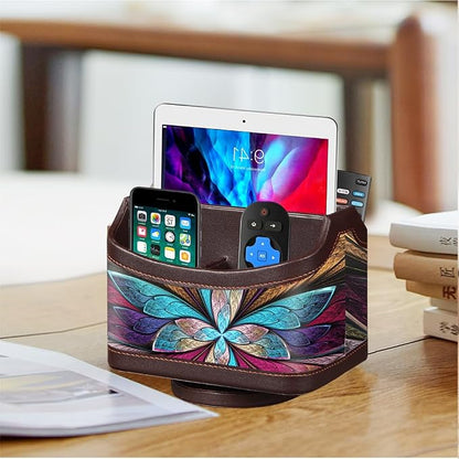 360° Rotating Remote Control Holder, PU Leather TV Remote Caddy Organizer - Image 6