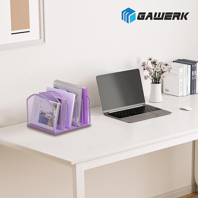 5-Section Vertical Desktop Organizer, 5-Section Mesh File Folder Stand Sorter - Image 7