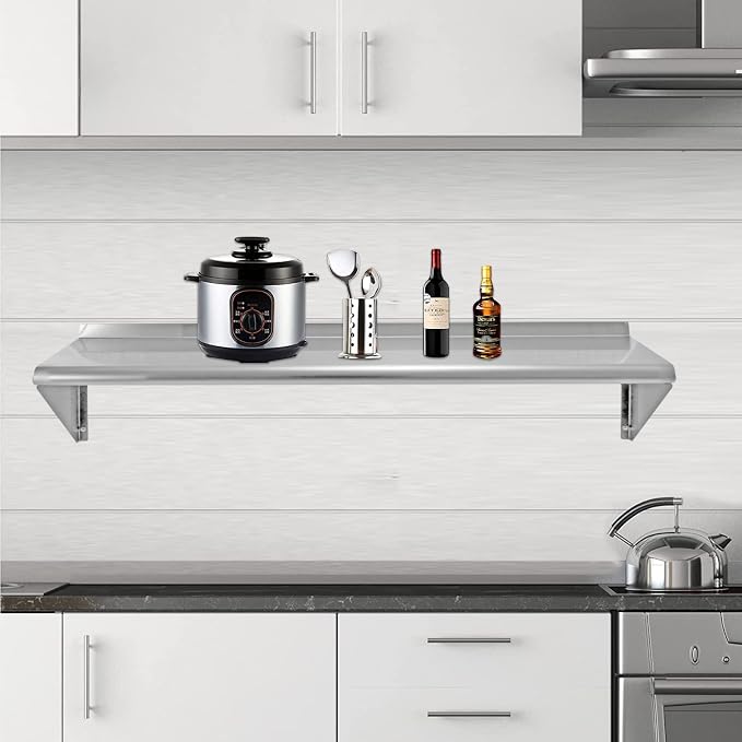 Stainless Steel Shelf 12x48 Inches, NSF Commercial Metal Wall Mounted Rack - Image 2