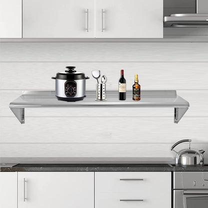 Stainless Steel Shelf 12x48 Inches, NSF Commercial Metal Wall Mounted Rack - Image 2
