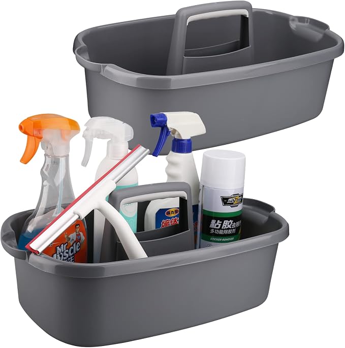 Cleaning Caddy Organizer with Handle, Cleaning Tool Storage Tote, 2 Pack by KeFanta
