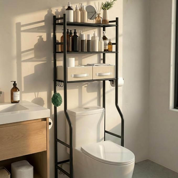 GloTika 3-Tier Over Toilet Storage, 2 Baskets | Anti-Tilt Safety System - Image 4