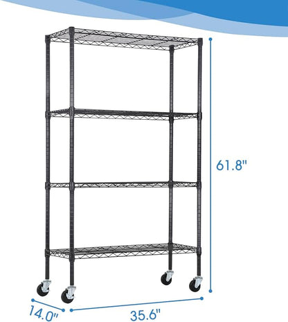 PayLessHere | 4-Tier Wire Shelf | 36"x14"x62" | Black | Adjustable Racks | - Image 3