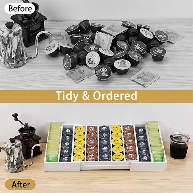 K Cup Holder, Bamboo Coffee Pod Holder Drawer Organizer, Expandable Coffee Pod - Image 4