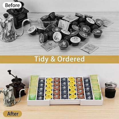 K Cup Holder, Bamboo Coffee Pod Holder Drawer Organizer, Expandable Coffee Pod - Image 4
