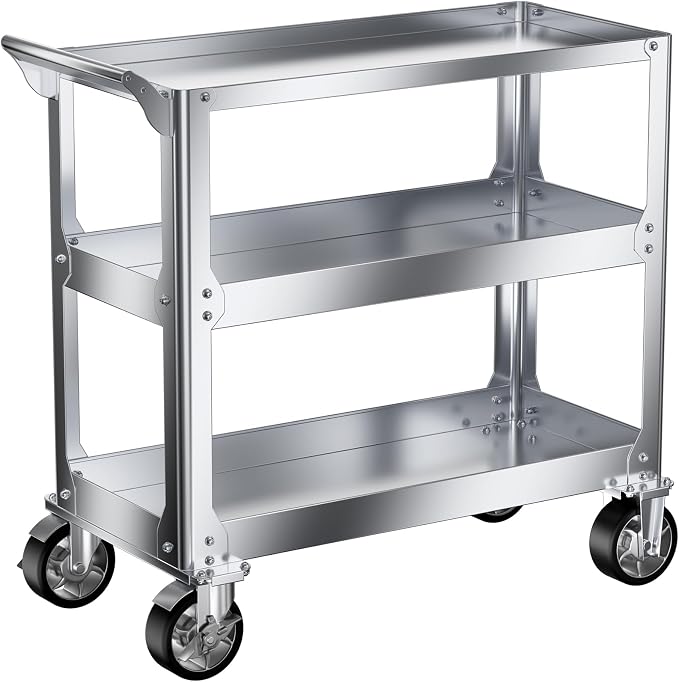 DDJ Stainless Steel Utility Cart on Wheels, 3-Tier 1100 lbs Heavy Duty Tool Cart by DDJ