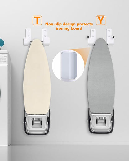 2PCS Ironing Board Holder Wall Mount White, Stainless Steel Ironing Board Hanger - Image 2