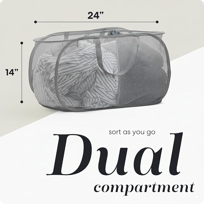 Handy Laundry Pop Up Laundry Hamper 2-Compartment, Divided 77L Mesh | Divided - Image 2