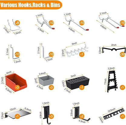 TORACK 109 PCS Pegboard Wall Organizer 4 ft. Garage Metal Pegboard Utility Tool - Image 6
