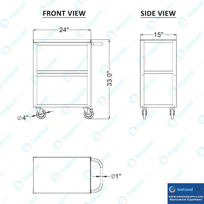 15 in. Wide X 24 in. Long X 33 in High | 3 Shelf Metal Utility Cart on Wheels - Image 5