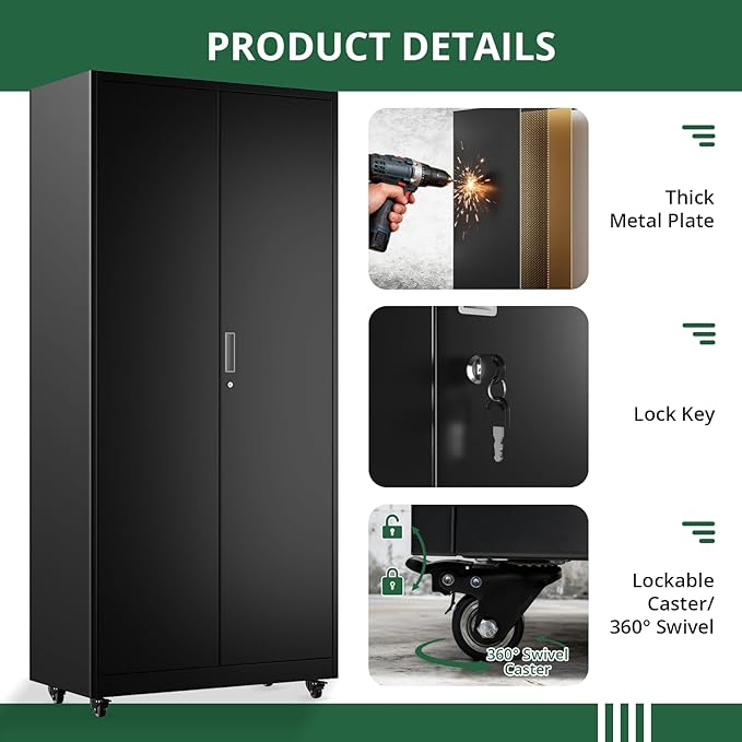 Metal Broom Closet, Garage Storage Cabinet, Tool Chest Bathroom Cabinet - Image 5