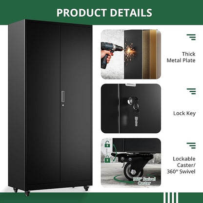 Metal Broom Closet, Garage Storage Cabinet, Tool Chest Bathroom Cabinet - Image 5