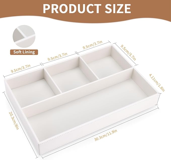KINGFOM PU Leather Desk Drawer Organizer, 4 Compartment Office Supplies - Image 2