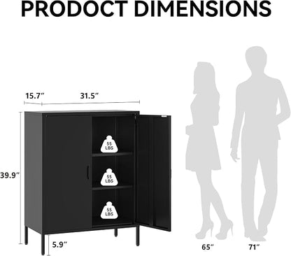 COFaR Black Metal Storage Cabinet, 40” Industrial Kitchen Organizer & Buffet - Image 2
