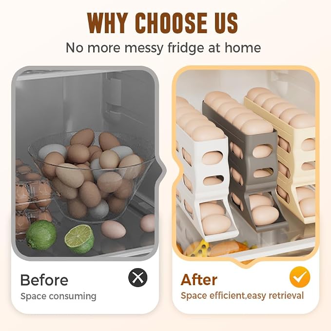4-Tier Refrigerator Egg Holder, Automatic Gravity-Fed Rolling Egg Dispenser - Image 3