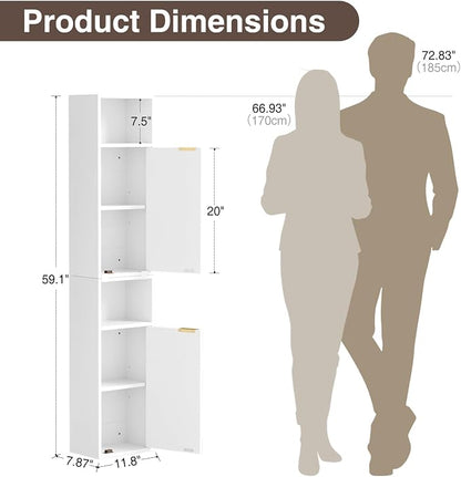 AKMAKM 59.1" Tall Slim Bathroom Storage Cabinet White | Freestanding or Wall - Image 2