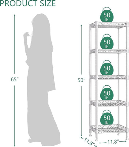 GIOTORENT 5 Tier Standing Shelving Metal Units, Adjustable Height Wire Shelf - Image 7
