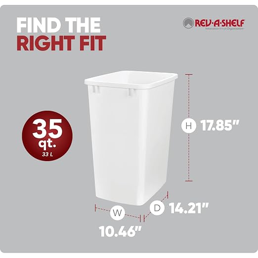 Rev-A-Shelf 35 Quart Polymer Replacement Trash Bin, Recycle Waste Garbage - Image 3