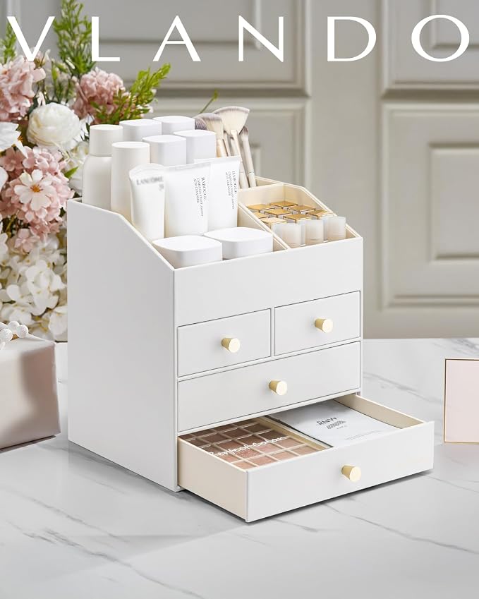 Vlando Makeup Organizer Countertop, Large Vanity Organizer PU Leather Make up - Image 9
