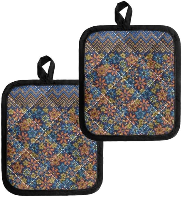 Hippie Flower Heat Resistant Potholders Hot Kitchen Pot Holders, Groovy Floral by Jndtueit