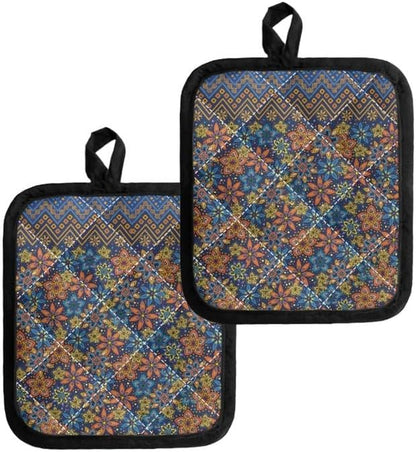 Hippie Flower Heat Resistant Potholders Hot Kitchen Pot Holders, Groovy Floral by Jndtueit