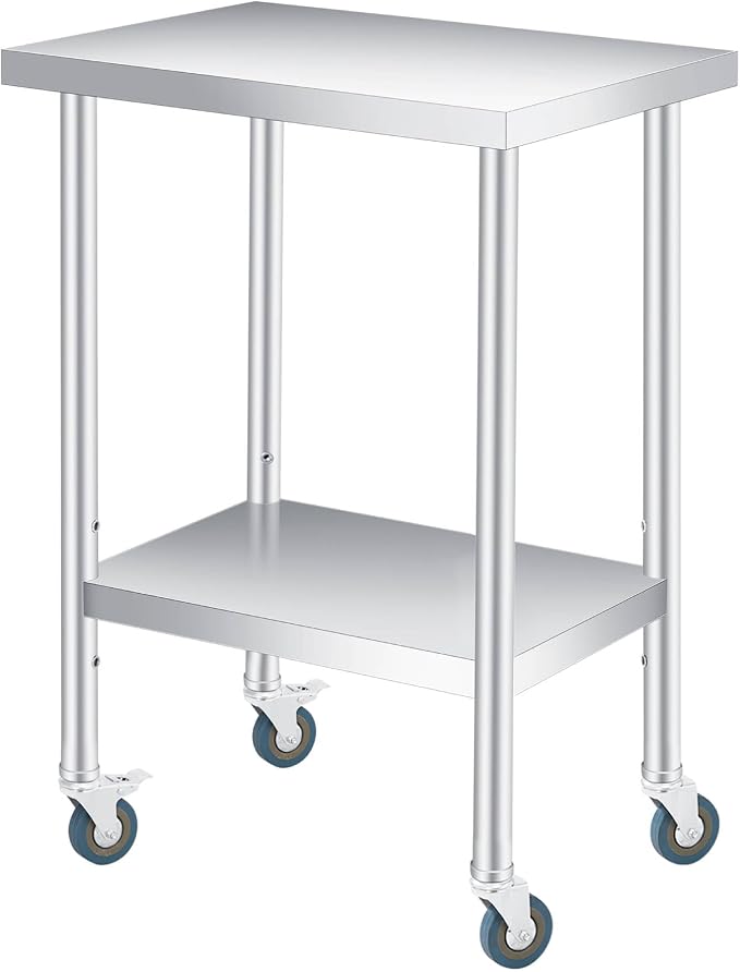 Stainless Steel Work Table – Heavy Duty 2-Tier Prep Station – Adjustable by SunnyFurn