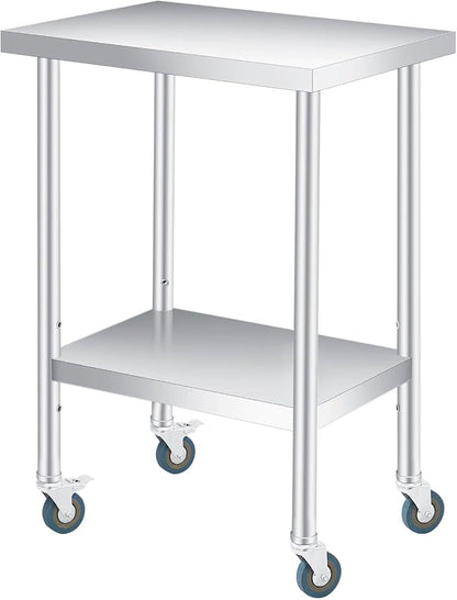 Stainless Steel Work Table – Heavy Duty 2-Tier Prep Station – Adjustable by SunnyFurn