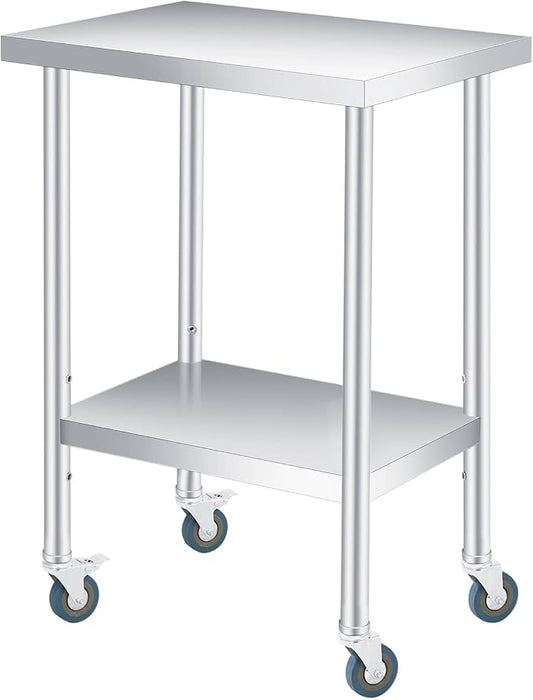Stainless Steel Work Table – Heavy Duty 2-Tier Prep Station – Adjustable by SunnyFurn