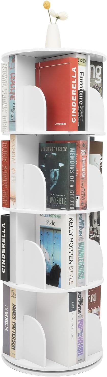 Rotating Bookshelf, 360 Display Round Bookshelf, 4 Tier Floor Standing Bookcase by Unknown