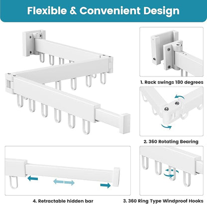Abiglifty Clothes Drying Rack Wall Mounted, Laundry Drying Rack Collapsible - Image 3