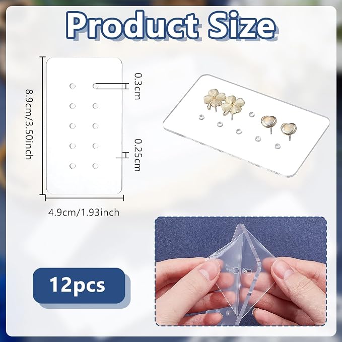 OLYCRAFT 12Pcs Acrylic Earring Display Cards 10 Holes Clear Earring Organizer - Image 2