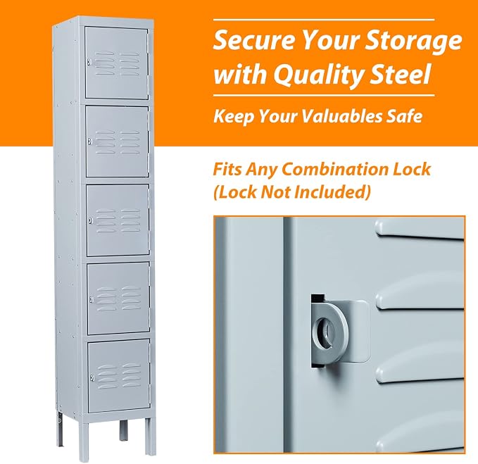 Metal Locker with 5 Doors, 5 Tier Steel Storage Lockers - Image 6