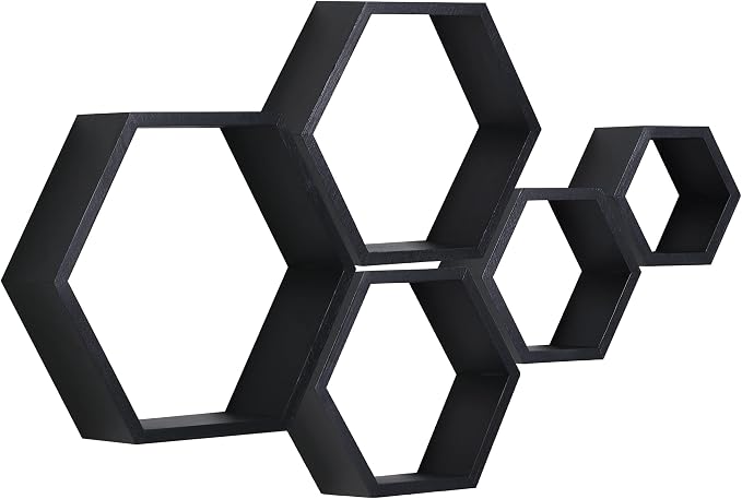 Hexagon Shelves, Floating Wall Shelf, Honeycomb Octagon Cube Shelves Wood | - Image 9