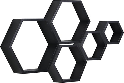 Hexagon Shelves, Floating Wall Shelf, Honeycomb Octagon Cube Shelves Wood | - Image 9