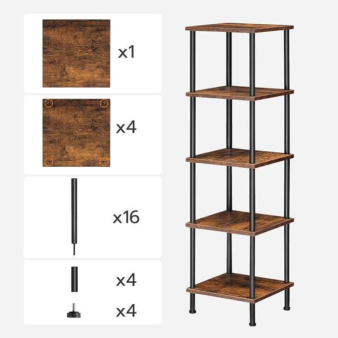 HOOBRO 5-Tier Corner Shelf Stand, Corner Square Rack Display Shelf, Tall - Image 9