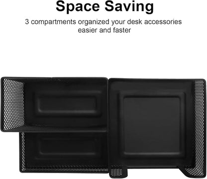 Comix Mesh Pen Pencil Holder Desk Organizer, 3 Compartment Wire Desktop Pen - Image 6