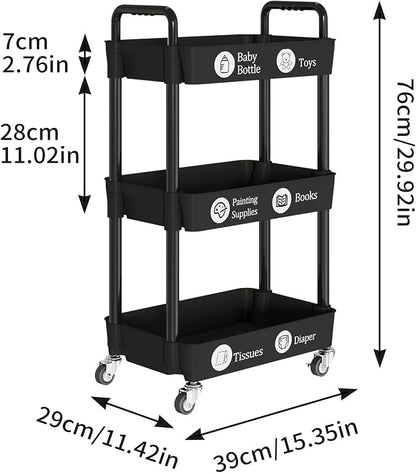 Laiensia 3-Tier Storage Carts, Mobile Shelving Unit Cart - Image 6