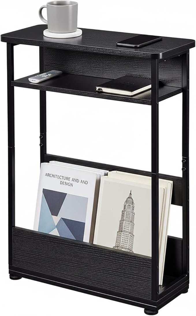 Vintage Narrow Side Table with Storage Shelf, 3 Tier Slim End Table Modern Sofa by YEAKOO