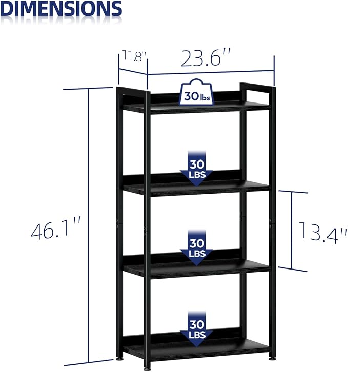 NUMENN Bookshelf, 4 Tier Freestanding Shelving Unit, Falling Prevention Baffle - Image 3