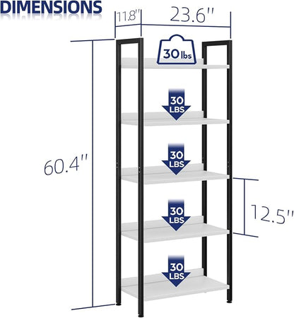 NUMENN Bookshelf, 5 Tier Freestanding Shelving Unit, Falling Prevention Baffle - Image 3