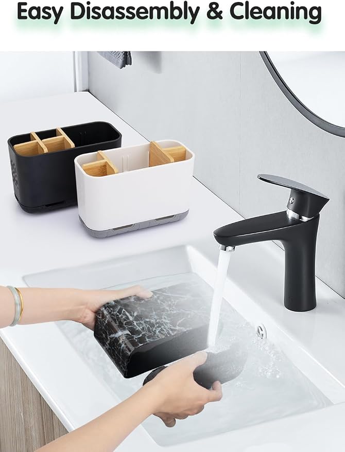 Marble Toothbrush Holders, 5 Slots Bamboo Toothbrush and Toothpaste Holder - Image 5