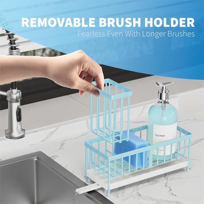 Cisily Blue Sponge Holder for Kitchen Sink, Sink Caddy Organizer - Image 3
