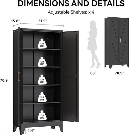 COFaR 71" Modern Pantry Cabinet in Black, 5-Tier Storage Cabinet - Image 2