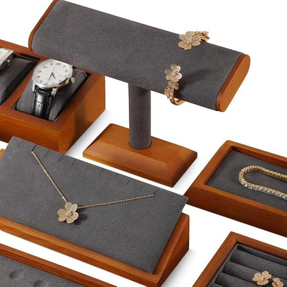 Solid Wood T-bar Watch Display Stand Bracelet Holder Jewelry Tower Organizer - Image 4