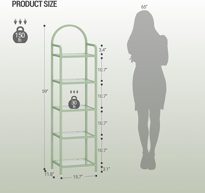 Hzuaneri Bookcase Bookshelf, Tempered Glass Bookshelves | Slim Shelving Unit - Image 2