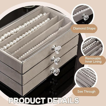 SPAKOWN Necklace Organizer Box, Velvet Necklace Box Holder Tray - Image 3