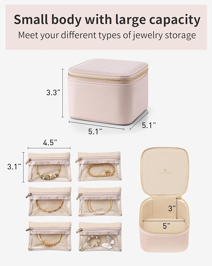Vlando Jewelry Box with 6 Velvet Jewelry Bags Travel Jewelry Storage Box - Image 3