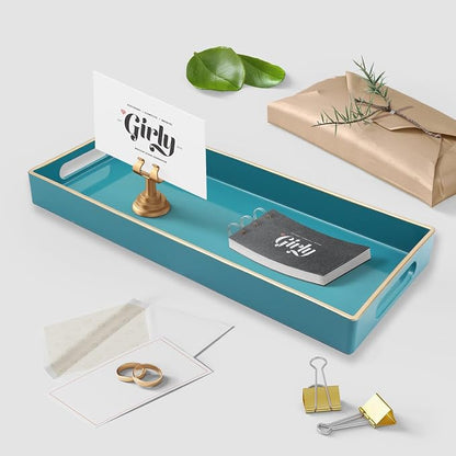Teal Blue Vanity Tray with Handles, Decorative Tray Desktop Storage Organizer - Image 3