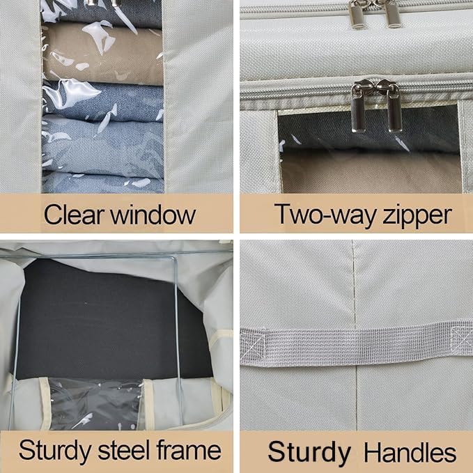 36L Clothes Storage Bins with Metal Frame, Foldable Oxford Fabric Clothes - Image 3